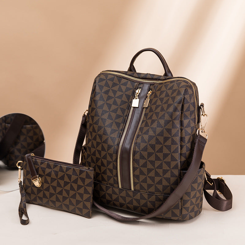 Women's Korean Double Zipper Versatile Large Capacity Vintage Backpacks