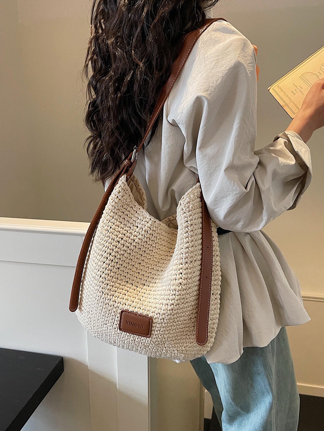 Women's Style Underarm Woven Knitted Seaside Vacation Bags