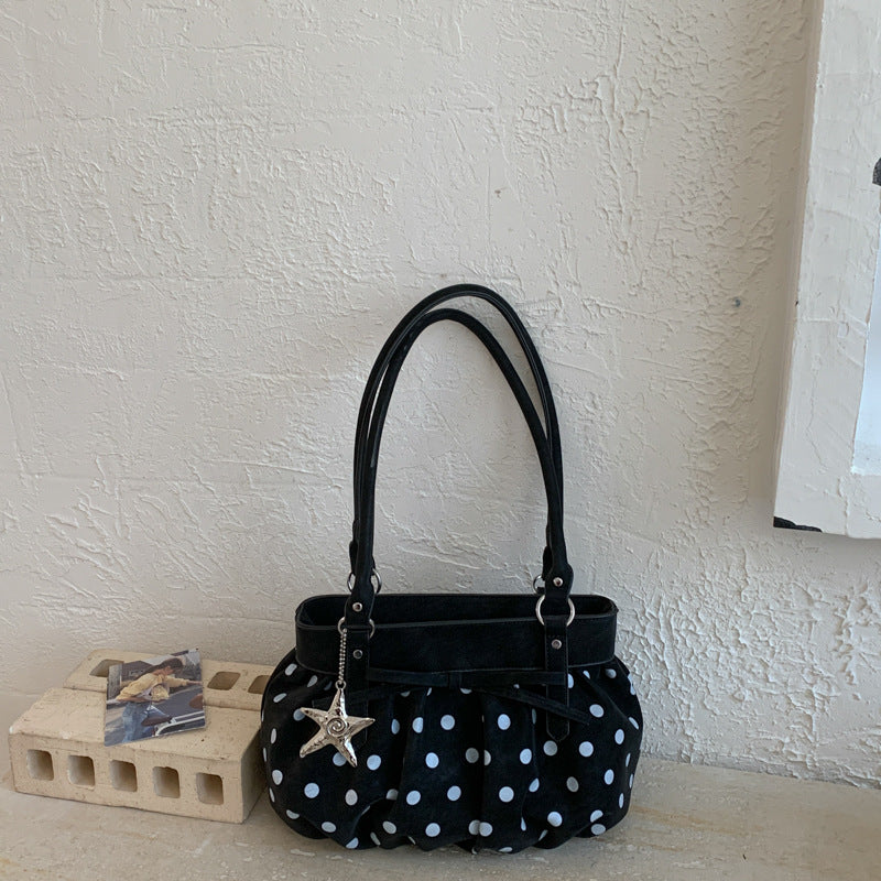 Women's Spring Korean Style Polka Dot Pleated Commute Shoulder Bags