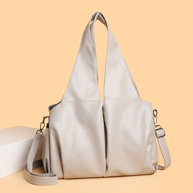 Women's Large Capacity Fashion Simple Retro Solid Color Tote Bag