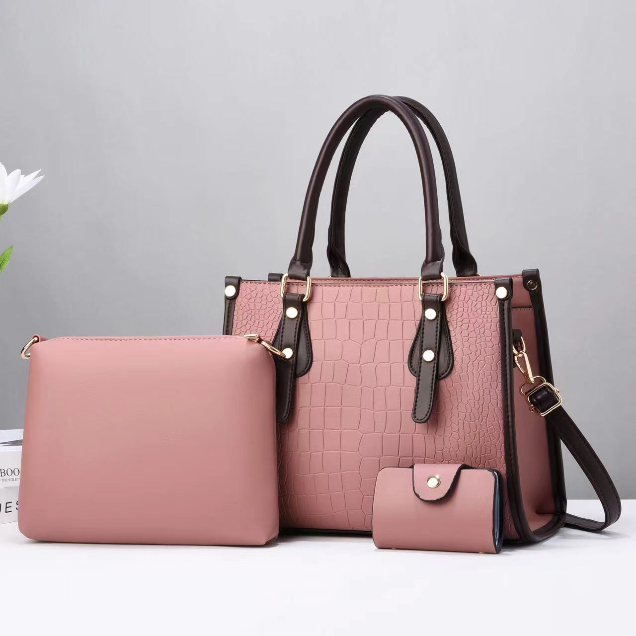 Women's Three-piece Mother Contrast Color Stone Pattern Texture Western Women's Handbag