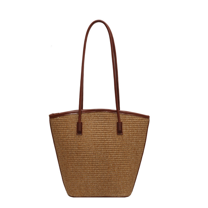 Women's Fashion Commuter Large Capacity Straw Woven Popular One Bucket Bags