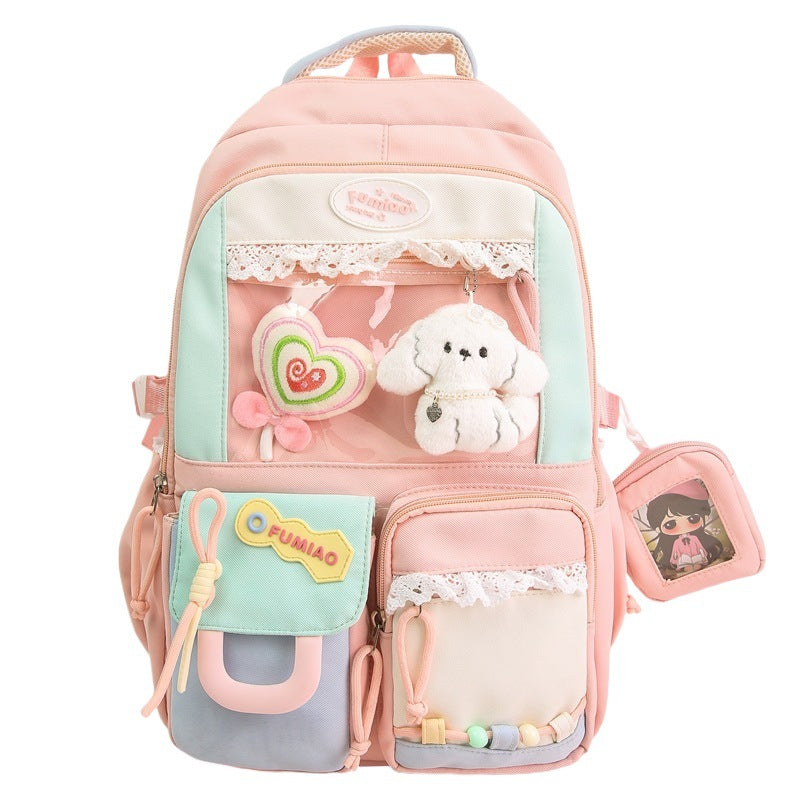 Women's Cartoon Large Capacity Cute Color Matching Junior High Leisure Backpack