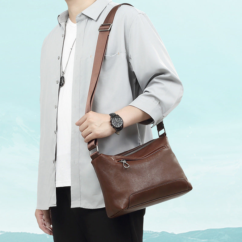 Men's Fashion Horizontal First Layer Cowhide Simple Large Men's Messenger Bag