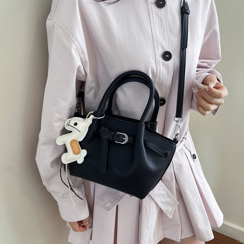 Women's Retro Contrast Color Hand Holding Workplace Style Bucket Bag