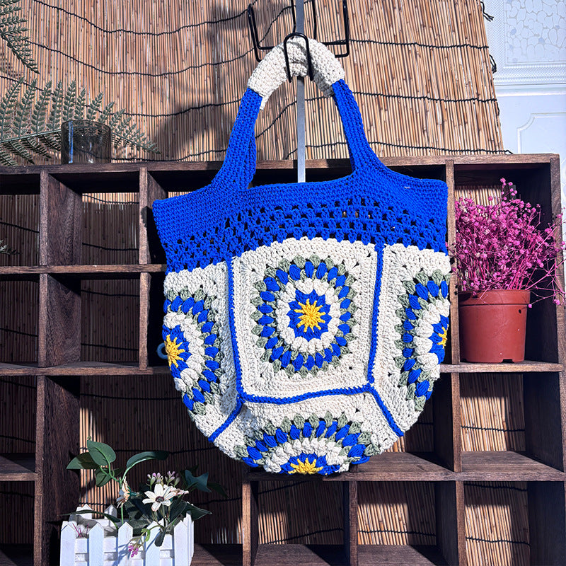 Grandma Plaid High Sense Female Hand-woven Large Capacity Canvas Women's Shoulder Bag
