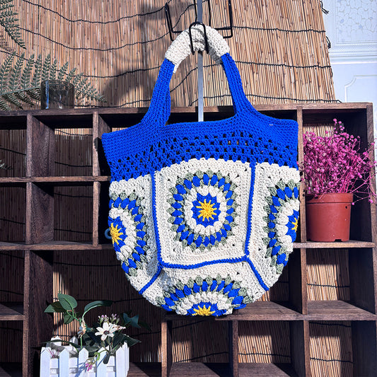 Grandma Plaid High Sense Female Hand-woven Large Capacity Canvas Women's Shoulder Bag