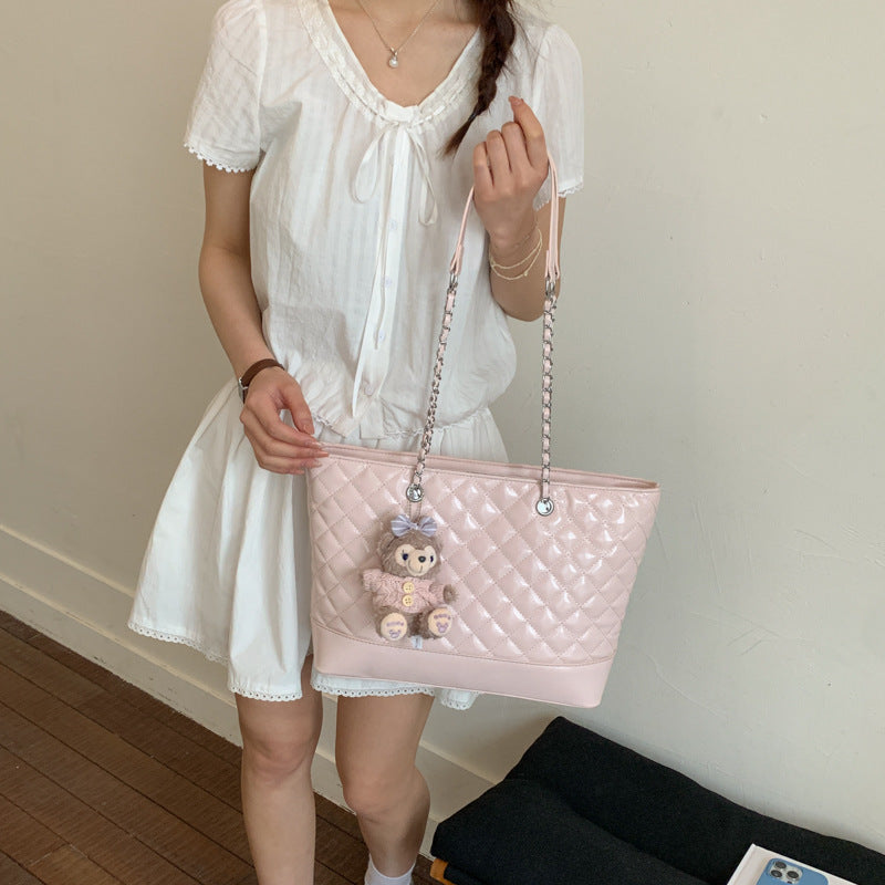 Women's Korean Sweet Style Rhombus Versatile Large Capacity Tote Bags