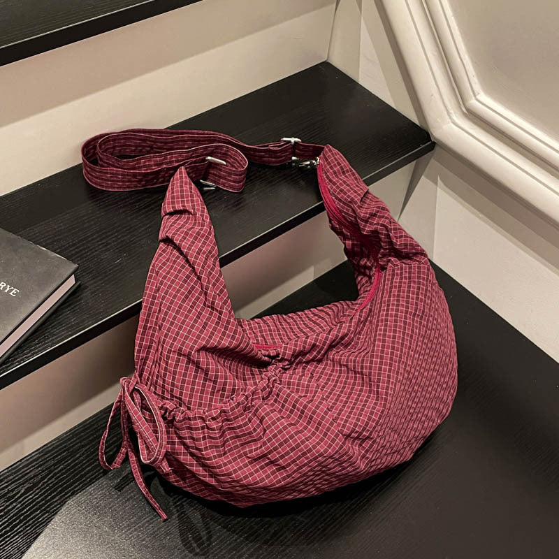 Women's Large Capacity Underarm Plaid Canvas Dumpling Bags