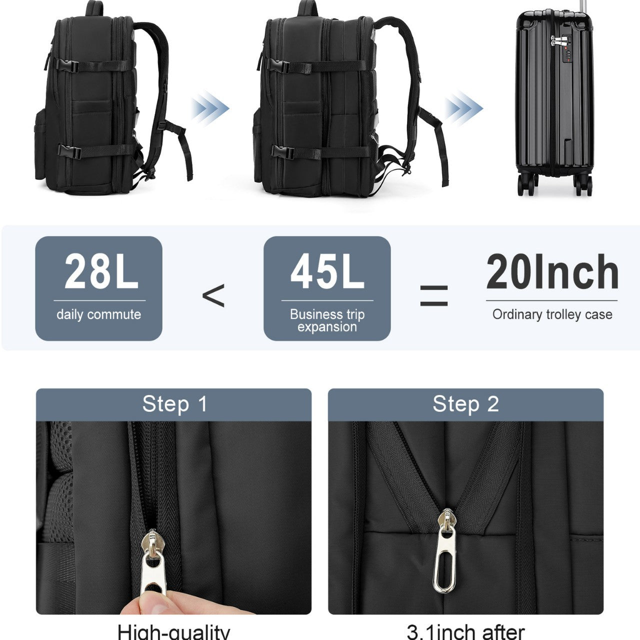 Men's Large Capacity Scalable Multifunctional Vacuum Compression Business Leisure Backpack