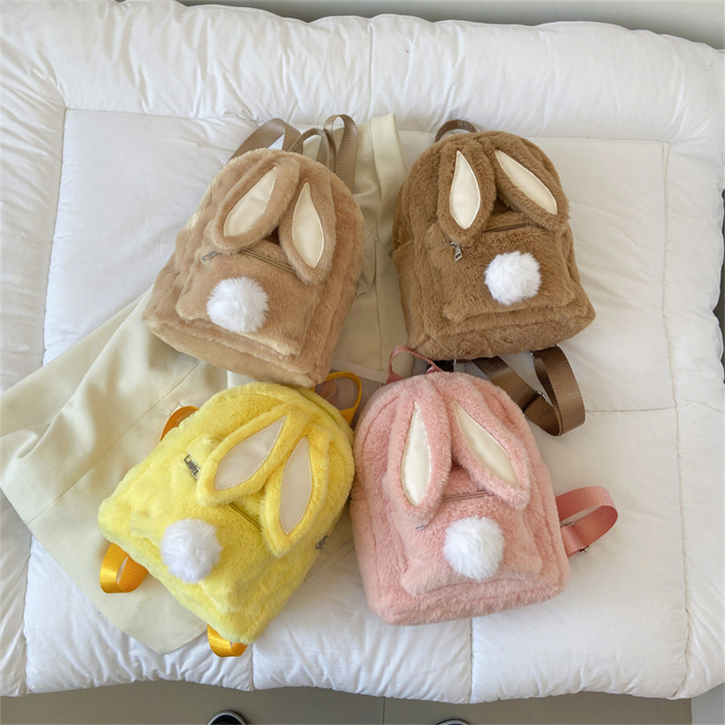 Women's Adorable Rabbit Ears Plush Winter Fashion Furry Cute Backpacks