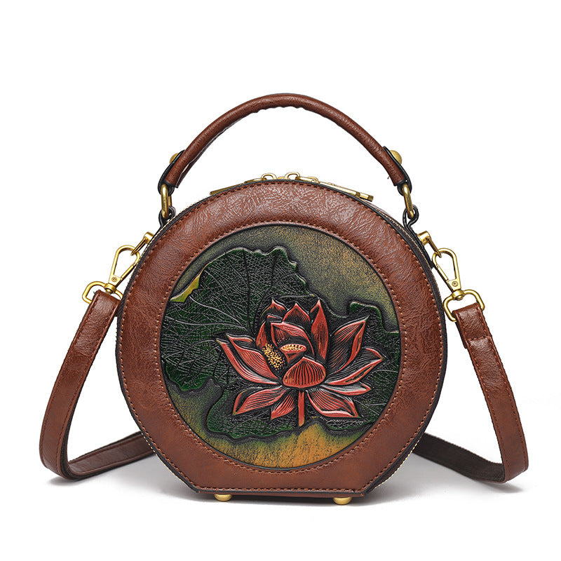 Women's Style Lotus Textured Commuter Clutch National Embossed Women's Shoulder Bag