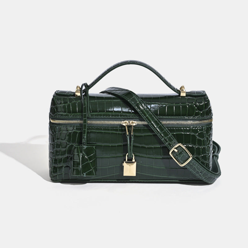 Women's Genuine Leather First Layer Cowhide Crocodile Pattern Lunch Box Fashion Shoulder Bags