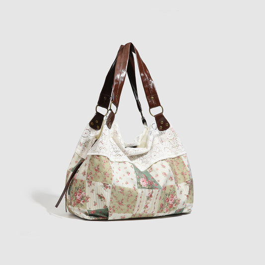 Style Vintage Floral Stitching Cloth Lace Tote Bag