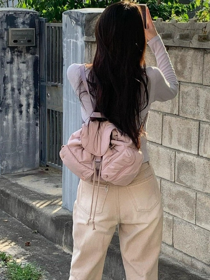Women's Niche Pocket Button Drawstring Nylon Mechanical Backpacks