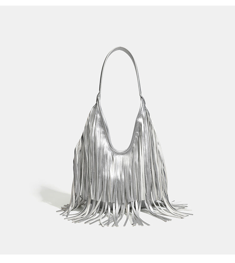 Women's Fashion Style Tassel Vintage Large Capacity Underarm Bag