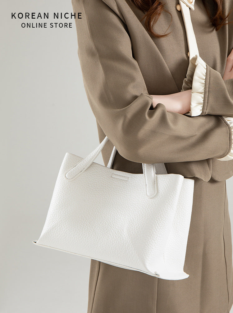 Women's Lychee Pattern Large Capacity Totes Korean Niche Design High-grade Simple Handbags