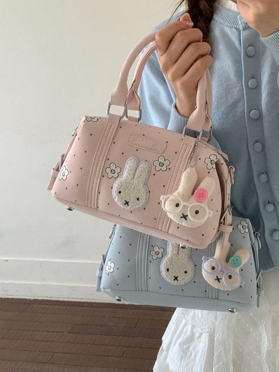 Women's Korean Style Flower Embroidered Miffy Rabbit Design Cute Polka Bags