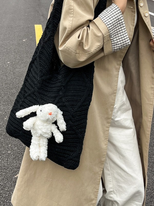 Knitted Female Korean Rabbit Pendant Commute Women's Messenger Bag