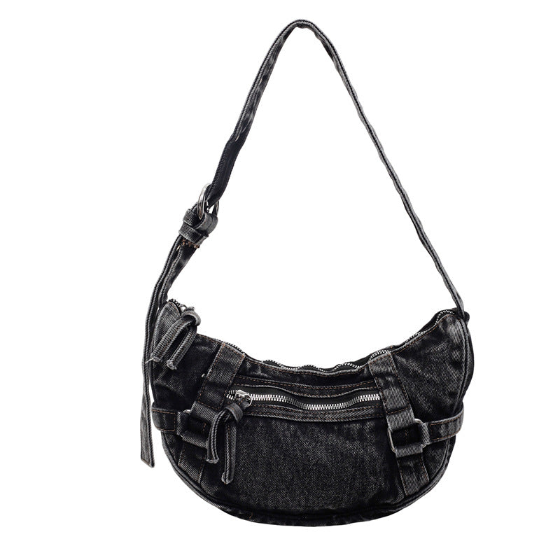 Women's Jean Korean Style Croissant Retro Washed Distressed Bags