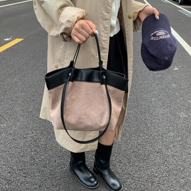 Retro Portable Canvas Stitching Large Capacity Shoulder Bags