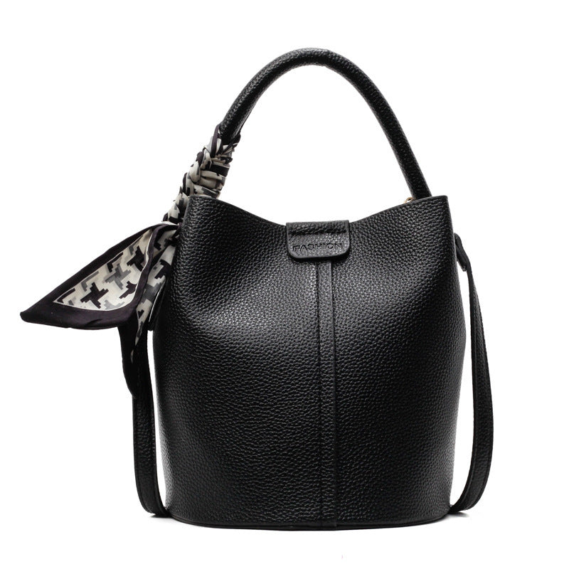 Women's High-grade Lychee Pattern Scarf Hand Holding Bucket Bags