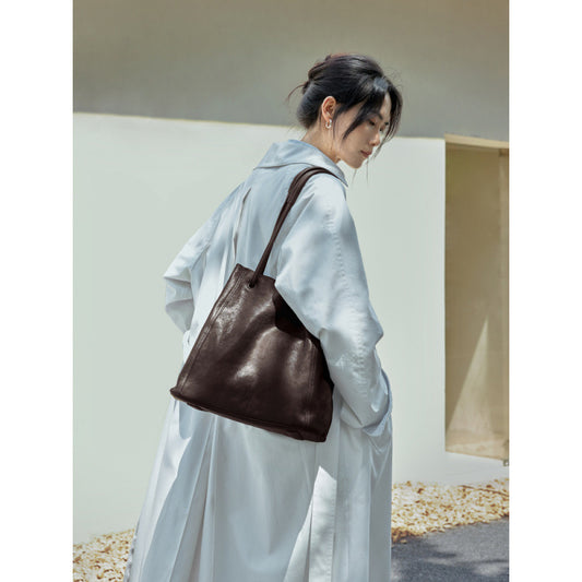 Women's Commuter Large Capacity Totes Genuine Retro Bucket Bag