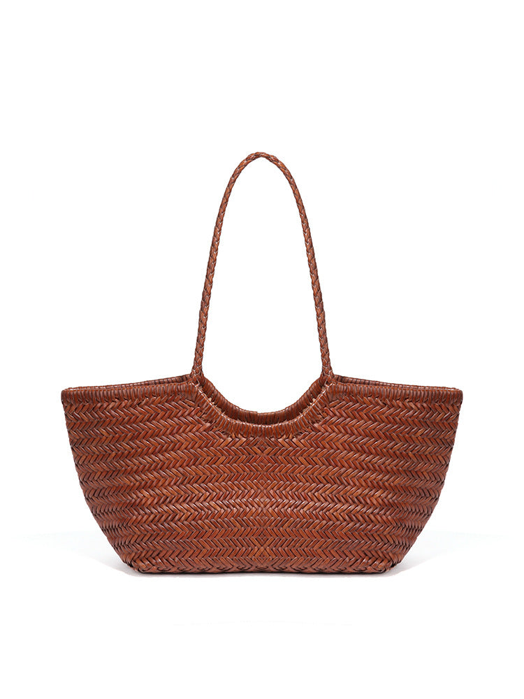 Women's Retro Authentic Leather Weave Vegetable Basket Style Bags