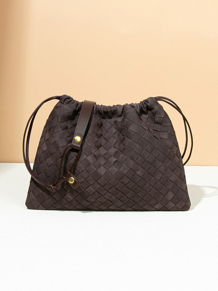 Women's Retro Hand-woven Pleated Drawstring Frosted Cloud Women's Messenger Bag