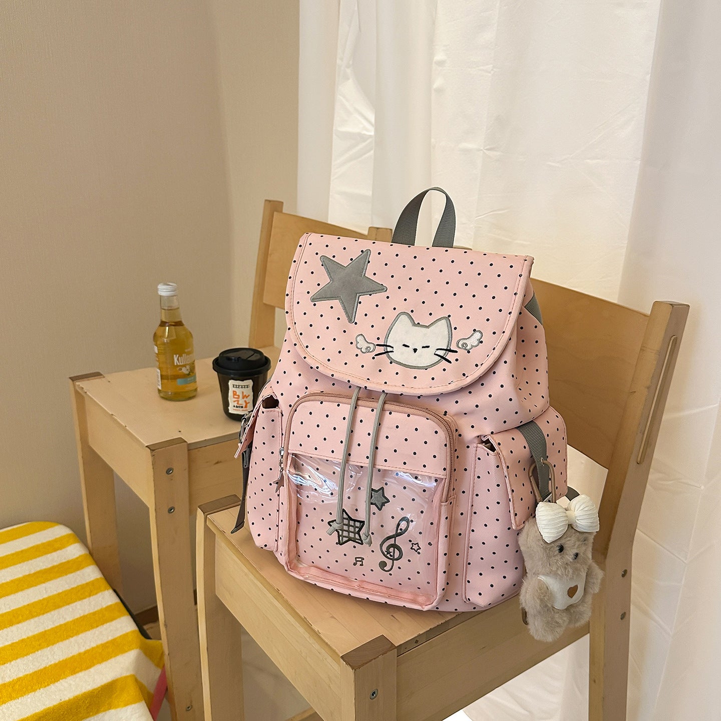 Women's Polka Dot Style Cartoon Cute Kitten Leisure Backpack