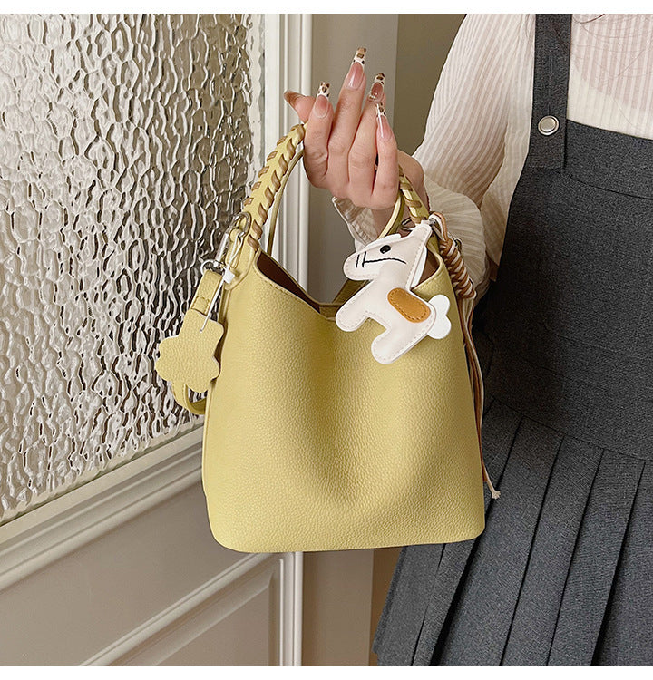 Women's Korean Style Urban Simple Large Capacity Textured Bucket Bags