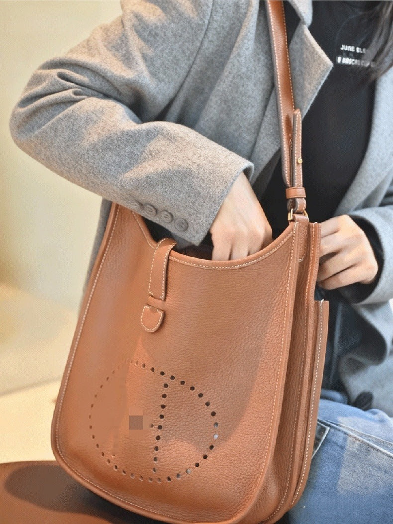 Women's First Layer Cowhide Large Capacity Hollow Bags