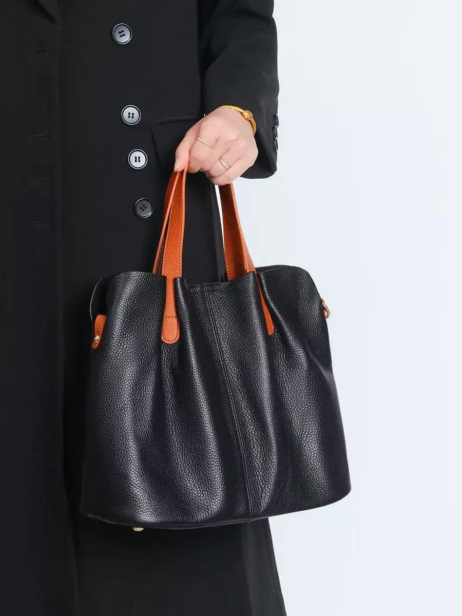 Women's Totes Contrast Color Soft Leather Niche Women's Shoulder Bag