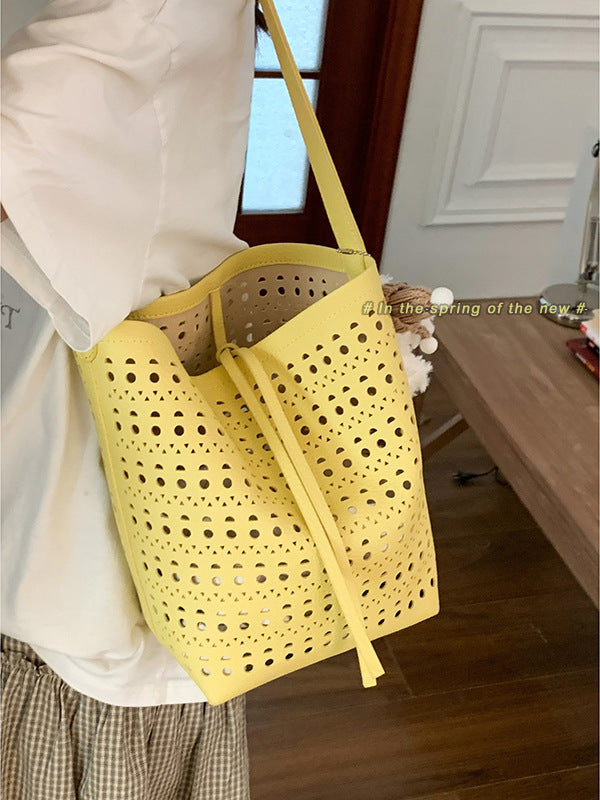 Women's Summer Fashion Underarm Simple Hollow Large Bucket Bags