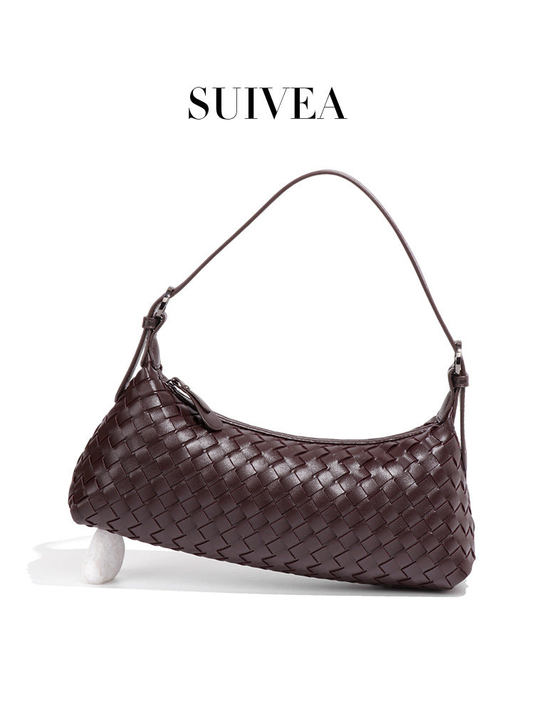 Women's Woven Baguette Texture Soft Leather Underarm Women's Handbag