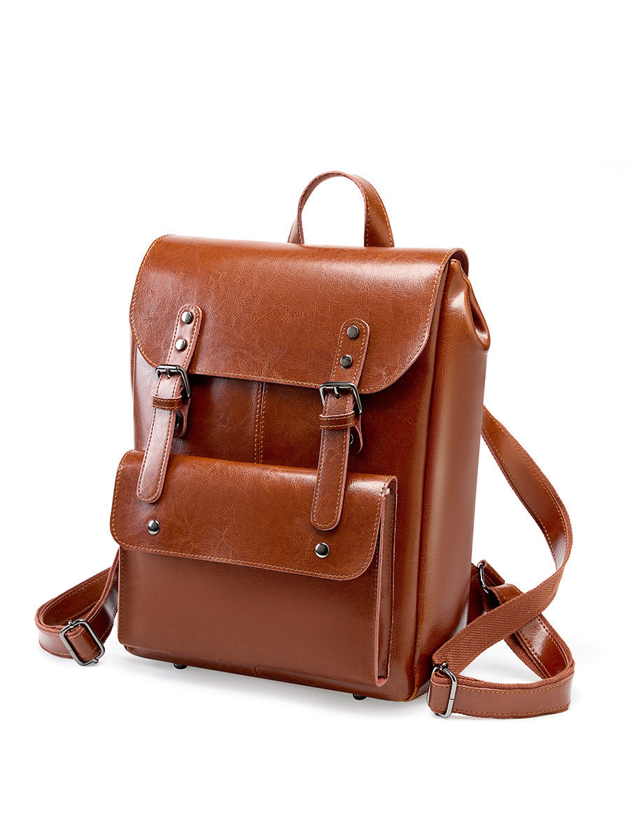 Women's Leather Cowhide Computer College Style Large Capacity Women's Backpack