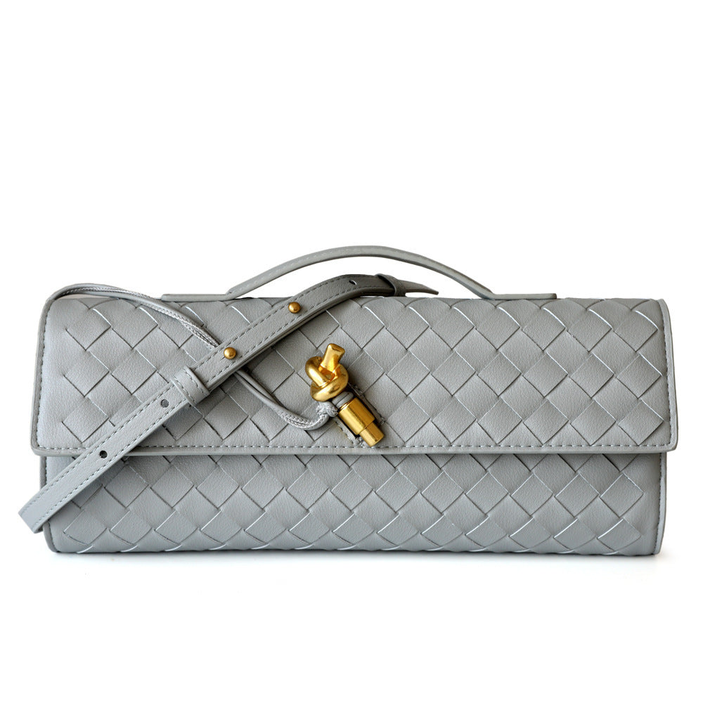 Spring Woven Dinner Cowhide Baguette Horizontal Women's Messenger Bag
