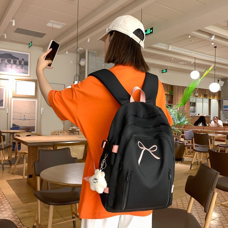 Women's Solid Color Cute Bow Early High Outdoors Leisure Backpack