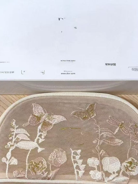 Di Mesh Embroidered Butterfly Portable Storage Makeup Bag