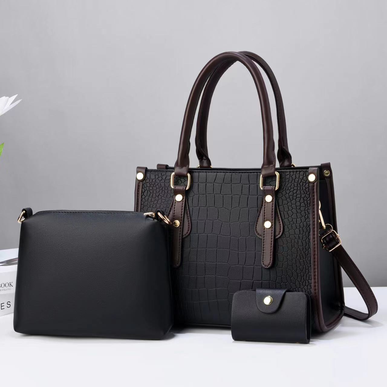Women's Three-piece Mother Contrast Color Stone Pattern Texture Western Women's Handbag