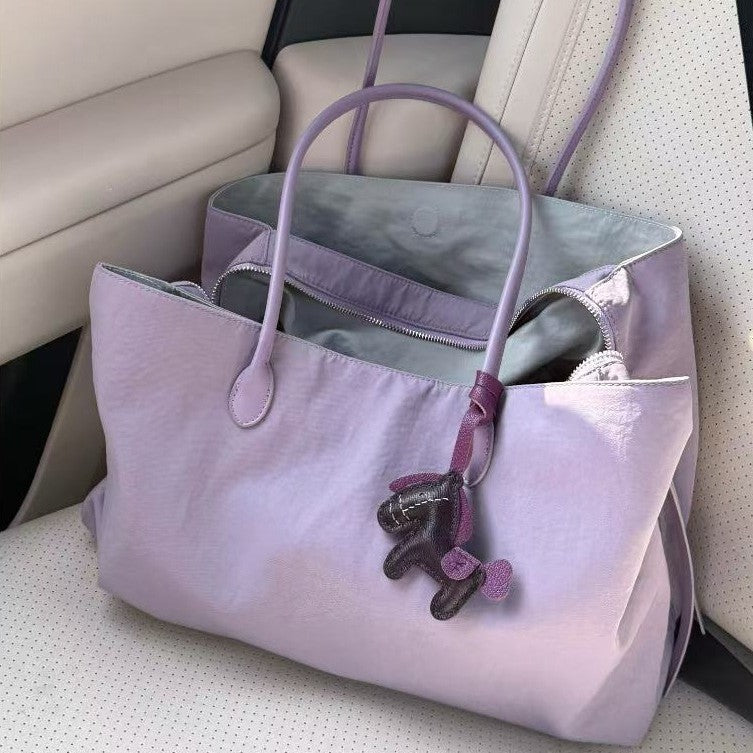 Women's Niche Contrast Color Light Nylon Large Capacity Tote Bag
