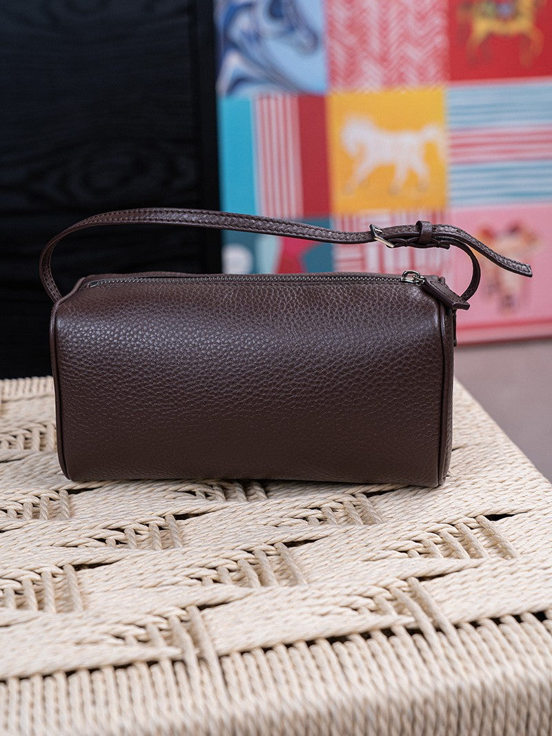 Imported Calfskin Portable Pencil Box Underarm Pen Round Women's Shoulder Bag