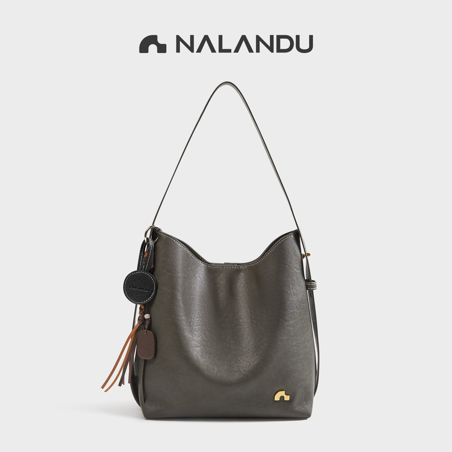 Women's Brown Large Capacity Vegetable Tanned Commuter Bucket Bag