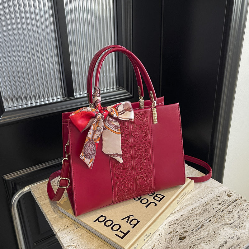 Chinese Style Embroidery Red Large Capacity Bridal Wedding Tote Bag