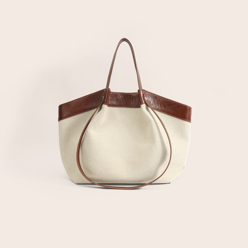 Women's Top Layer Cowhide Portable Commuter Large Capacity Bat Tote Bag