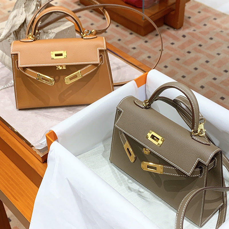 Palm Print Genuine Leather Kelly Second Generation Trendy High Women's Handbag
