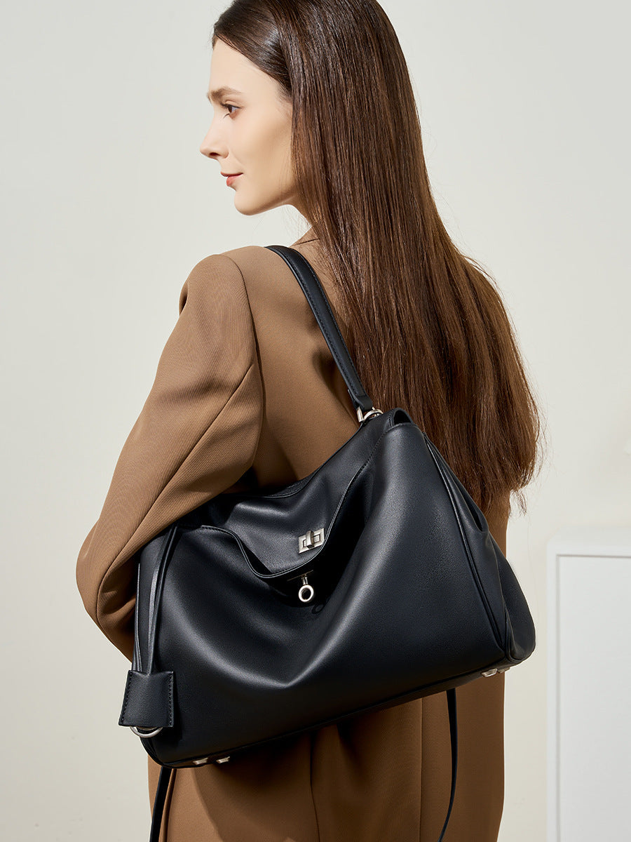Large Capacity Smooth Calfskin Portable Commuter Tote Bags