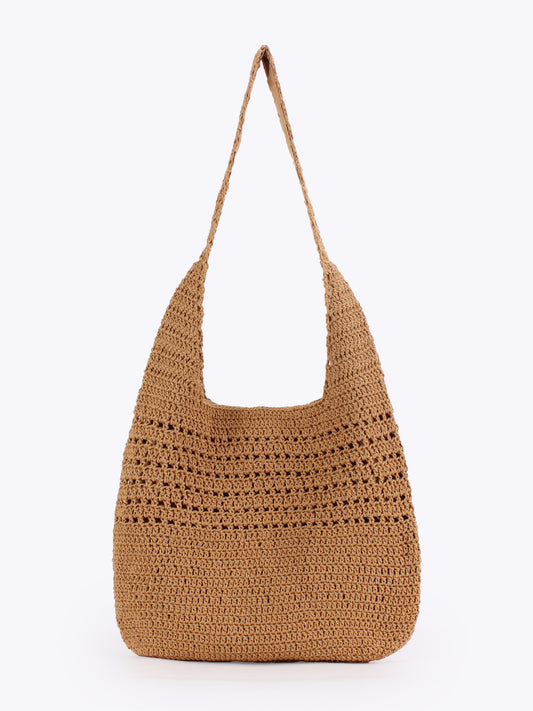 Women's Idle Style Large Capacity Cotton Thread Woven Hollow Straw Stylish Women's Shoulder Bag