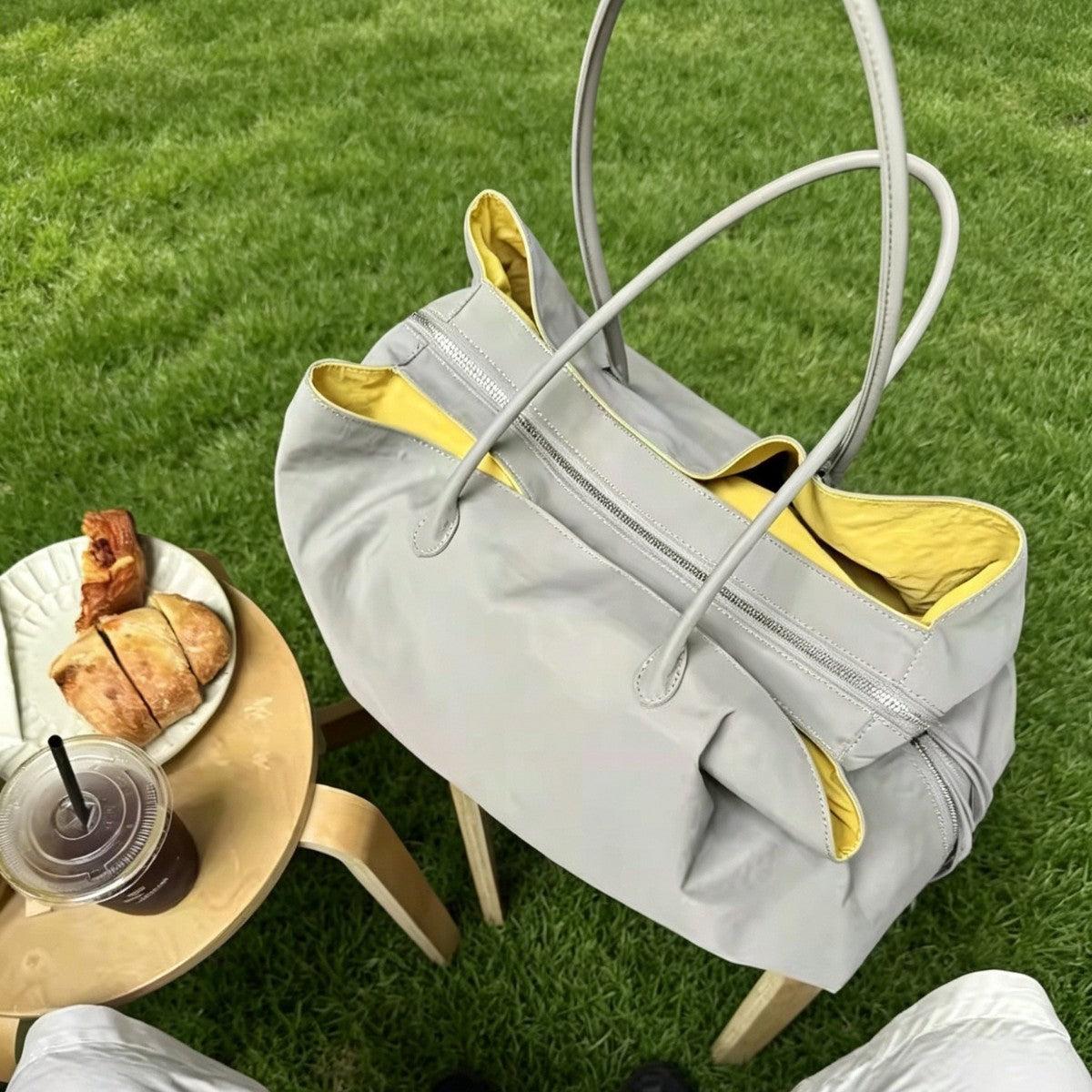 Style Gray Yellow Contrast Color Large Capacity Tote Bag