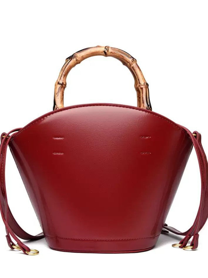 Design Bamboo Soft Leather Vegetable Basket Women's Messenger Bag